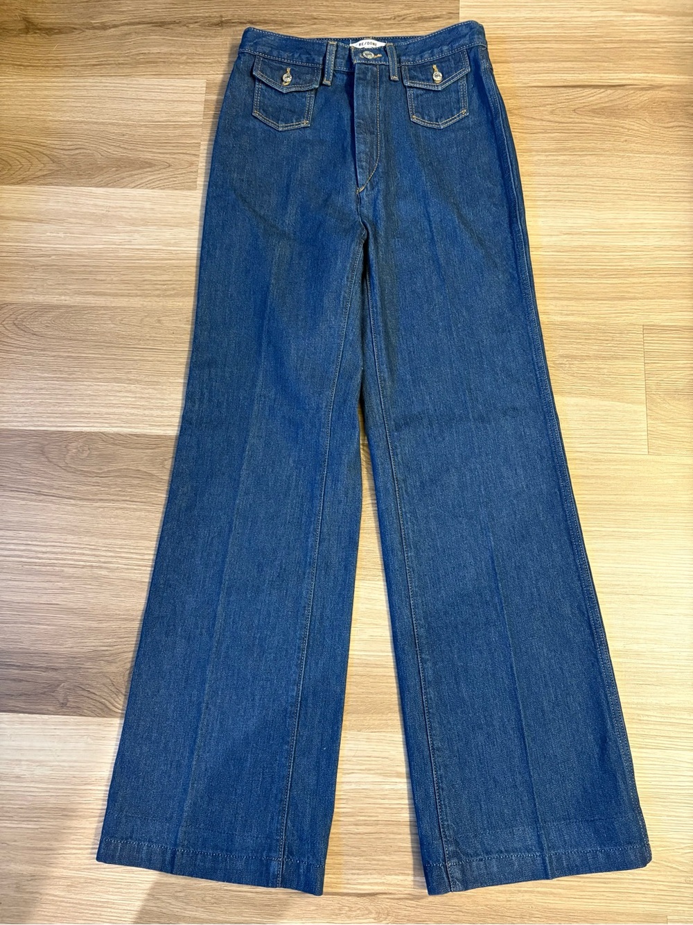 NWOT Re/Done 70’s Pocket Wide-Leg Trouser Jeans True Rinse Blue Size 27